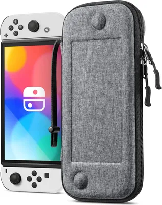 Produktbild von Fintie Slim Tasche Kompatibel mit Nintendo Switch/Switch OLED Modell - [Ultradünn] Stoßfeste Hartschalen Tragetasche mit 10 Spielkartenhaltern für Switch Konsole Joy-Con, Grau