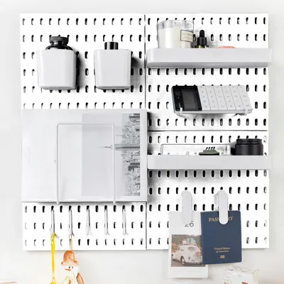 Produktbild von Wandorganizer Set 4 Lochwände 22" x 22", weiß, 14 Zubehörteile, für Küche