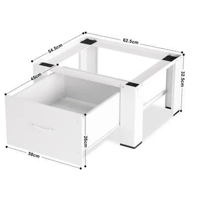 Zdjęcie produktu dla Aopunly Podstawa pod pralkę z szufladą 62,5 x 54,5 x 32,5 cm, biała stalowa podstawa pod pralkę, podstawa pod suszarkę, podest