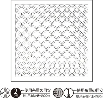Obrázok produktu pre Vzorkovník Olympus Sashiko (len látka) "Hana Fukin (White) Seigaiha Nagomi Series", potlačená látka, 34x34cm, vyrobené v Japonsku
