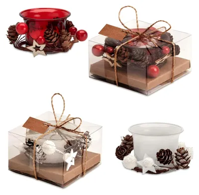 Produktbild von Weihnachtliches 4er Set Kerzen mit 2 roten und 2 weißen Kerzen im Glas