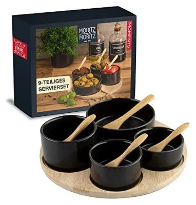 Produktbild von Dipschalen Set rund schwarz mit Bambus Tablett, 4 Schalen, Moritz & Moritz