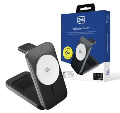 Zdjęcie produktu dla Accessories - 3Mk Magrocket 3-In-1 Wireless Charger 15W Qi2 Mpp Black