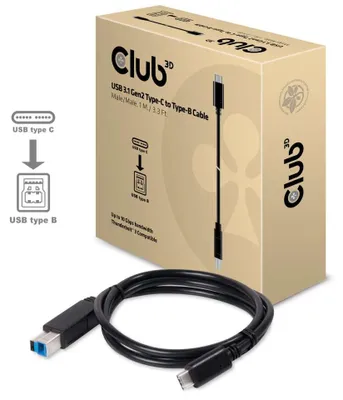 Produktbild von CLUB3D USB 3.1 Gen2 Type-C auf Type-B Kabel 1M. Stecker/Stecker, 1 m, USB 3.1 Gen2 Type C, USB B, Schwarz