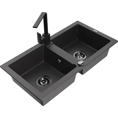Obrázek produktu pro Mexen Mario 2-miskový granitový dřez s kuchyňskou baterií Rita, Skvrnitá černá - 6504-76-670300-70-B