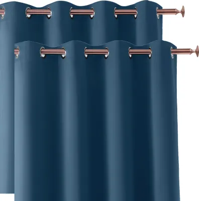 Produktbild von 2x Gardine mit Ösen Vorhang Blickdicht Ösenvorhang Ösengardine Vorhänge 140 (B) x 250 (L) Blau 2 er Pack