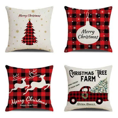 Produktbild von 4er Pack Weihnachtskissen mit Füllung Weihnachten Kissen Weihnachtskissen Kissen 45x45 cm Kissenbezug Kissenhülle Deko Bezüge Merry Christmas Sofakissen (Muster A, Kissenbezug + Füllung)