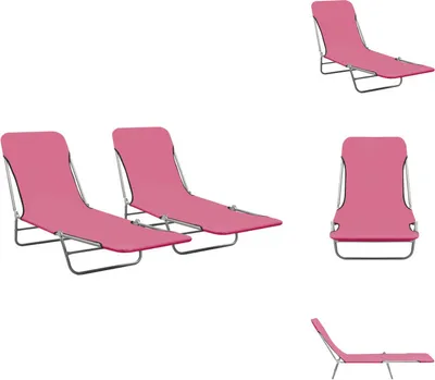 Produktbild von vidaXL Klappbare Sonnenliegen 2 Stk. Stahl und Stoff Rosa - Sonnenliegen