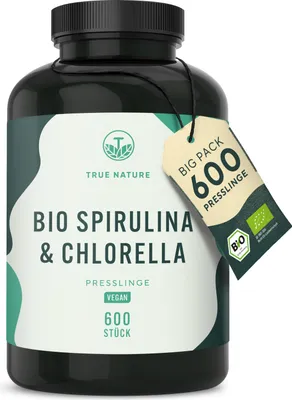 Produktbild von Spirulina & Chlorella Tabletten – 600 Presslinge, Eisen & VB12, TRUE NATURE®