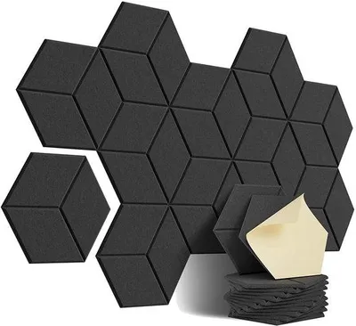 Obrázek produktu pro Ibenzoa® Samolepicí akustické panely – zvuková izolace a absorpce, polyester, 30 x 25 x 1 cm, černá barva, sada 12 kusů