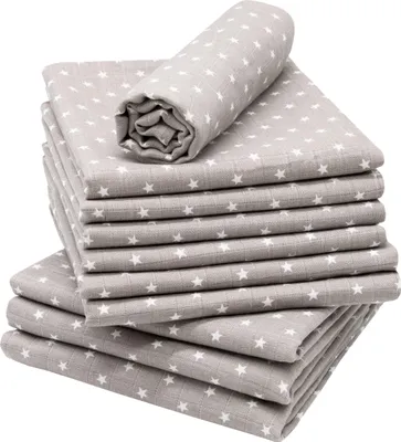 Produktbild von 10er Set Spucktücher, 100% Baumwolle, 80x80 cm, Sternemuster, grau