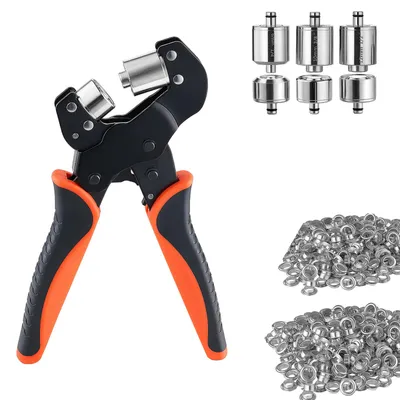 Image de Ensemble de passants SucceBuy comprenant 900 passants de différentes tailles (6 mm, 10 mm, 12 mm) – Pince à sertir magnétique en acier avec poignée antidérapante, idéale pour le cuir, les bâches, les chaussures, les tissus et les projets de bricolage
