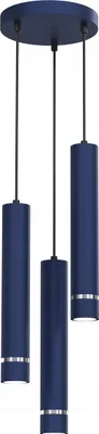 Productafbeelding van Marineblauwe buisvormige hanglamp met ronde ophangingen, 3x GU10