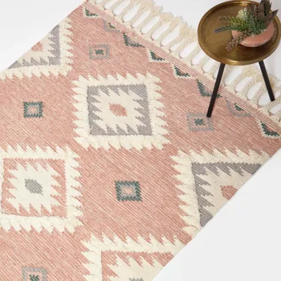 Produktbild von HOMESCAPES Handgewebter Kelim Teppich Pali – 120 x 170 cm, rosa-grau gemustert