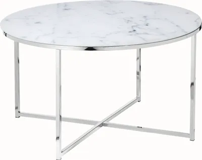 Produktbild von SalesFever Couchtisch 80 cm | Glasplatte foliert in Marmor-Optik | Gestell Metall | B 80 x T 80 x H 45 cm | weiß-chromfarben
