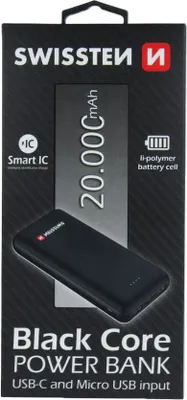 Zdjęcie produktu dla Swissten 22013928, 20000 mAh, Litowo-polimerowy (LiPo), Czarny