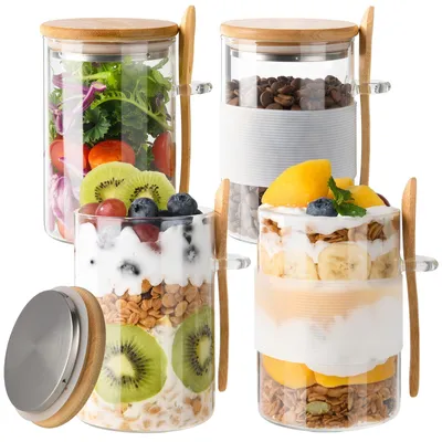 Vorratsgläser 500 ml, 4er-Set, Borosilikatglas, Bambusdeckel