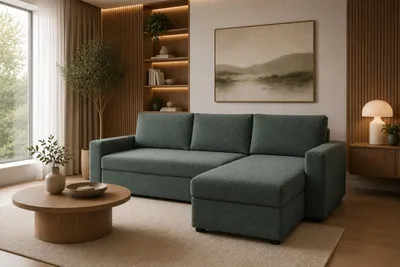 Produktbild von TEDDY Ecksofa mit Schlaffunktion 220 cm Schlafsofa Meeresgrün Bouclé Bettkasten Bonellfederung