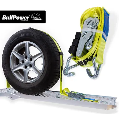 Produktbild von 1x BullPower Spanngurt AZG203 - Autotransport PKW Zurrgurt Reifengurt Transportsicherung - LC 4000 kg / daN mit Ratsche und Haken - 50mm breit