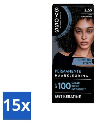 Produktbild von 15 x SYOSS Coloration 3-59 Cool Dunkelbraun Haarfarbe mit professioneller Grauabdeckung - Vorteilspackung - 15 Stücke