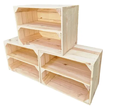 Produktbild von 3er Vintage Holzkisten mit Regalbrett - 40x30x24 cm - Vintage Deko and Aufbewahrung