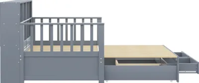 Immagine prodotto di Abrihome divano letto matrimoniale allungabile con funzione letto 90/180x190 cm, 2 cassetti, libreria e presa di ricarica, grigio