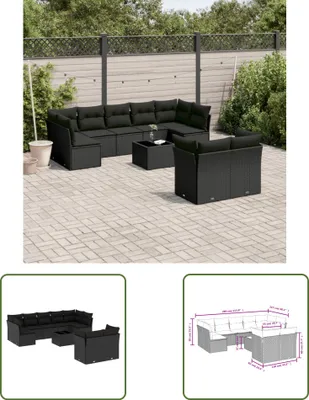 Produktbild von The Living Store 10-tlg. Garten-Sofagarnitur mit Kissen Schwarz Poly Rattan