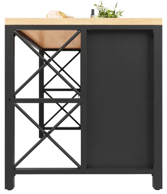 Produktbild von Flieks Kücheninsel mit 3 Schubladen & Glastüren, Servierwagen mit Beleuchtung, Verstellbare Füße, Küchenwagen 150x80x90cm, Schwarz