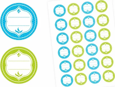 Produktbild von 24 Universaletiketten - blau & grün - rund 4 cm Ø - Haushaltsetiketten Sticker Aufkleber