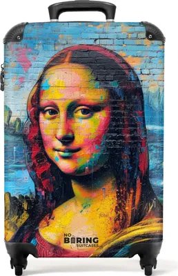 Produktbild von NoBoringSuitcases.com® Koffer Handgepäck Trolley Rollkoffer Kleine Reisekoffer mit 4 Rollen - Bunte Mona Lisa im Graffiti-Stil - Cabin Size < 55x40x23 cm & 55x40x20 cm - Fotokoffer - Kabinenkoffer - BoardgepäckHandgepäck Koffer 55x35x20 cm, 36L,