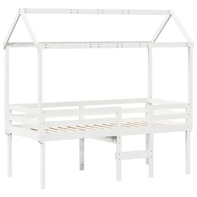 Produktbild von Hochbett mit Dach Weiß 80x200 cm Massivholz Kiefer