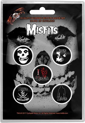 Image de Misfits - Tête de mort - Lot de 5 badges - plastique, métal RO469 (taille unique) (Noir/Blanc/Rouge)