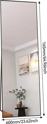 Image de Miroir de plein pied - Miroir mural ou sur pied rectangulaire, 165x60 cm - Grand format - Style moderne et minimaliste - Idéal pour chambre, salon, couloir, dressing, magasin - Couleur : noir