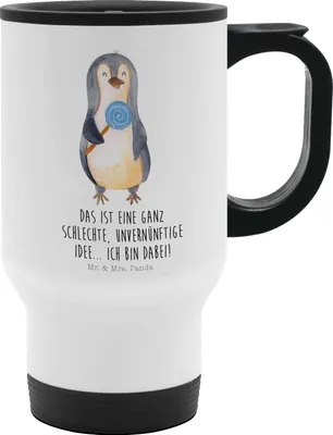 Produktbild von Mr. & Mrs. Panda Thermobecher Pinguin Lolli - Weiß - Geschenk, Unvernünftig, Süßigkeiten, thermosbecher, getränkebecher, Ganove, Kaffeebecher To Go, Spruch, Isolierbecher