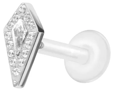 Produktbild von Ohrpiercing, Nasenpiercing PTFE Labret mit Innengewinde + Titan-Aufsatz KRISTALLSCHILD Silber Stablänge: 8mm | Stabstärke: 1,2mm
