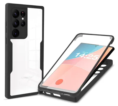 Produktbild von 360 Grad Rundum Schutz Handyhülle für Samsung Galaxy S21 Ultra 5G Full Cover Vollschutz Case Farbe: Schwarz
