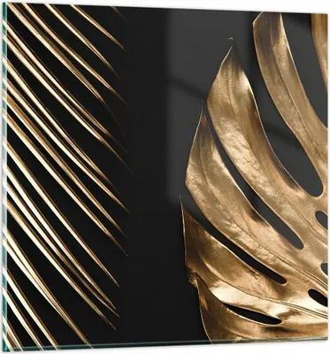 Produktbild von Bilder auf glas - Einteilig - Golden Blatt Monstera - 30x30cm - Glasbilder - Wandbilder - Bilder - zum Aufhängen bereit - Wanddekoration aus Glas - Glas Bilder - Wandbild auf Glas - GAC30x30-5028