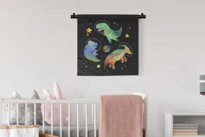 Produktbild von MuchoWow® Wandteppich Wandbehang Weltraum - Dinosaurier - Sterne - Kinder - Kinder - Kinder 60x60 cm Tapisserie Dekoration Wandtuch - Dekorationen - Wand Decke