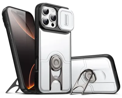 Produktbild von Handyhülle für iPhone 14 Pro mit Dia Kameraschutz und Ringhalter Ständer, Stoßfeste Hybrid Schutzhülle Silber