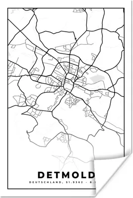 Obrázok produktu pre MuchoWow® Plagát - Mapa - Mapa mesta - Detmold - Mapa mesta - 120x180