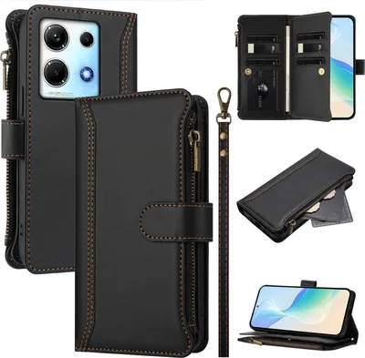 Obrázek produktu pro Pouzdro pro Infinix Note 30/Note 30 5G, zipem, peněženkovéPolyuretankožené flip pouzdro s kapsami na karty, stojánkem a poutkem na ruku černý