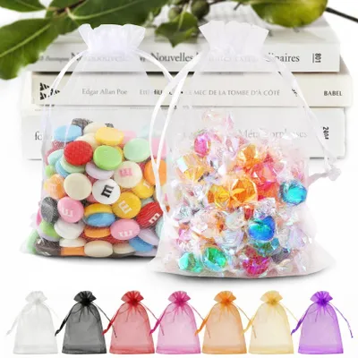 Image de Sacs en organza - Lot de 100 sacs blancs pour cadeaux et fêtes