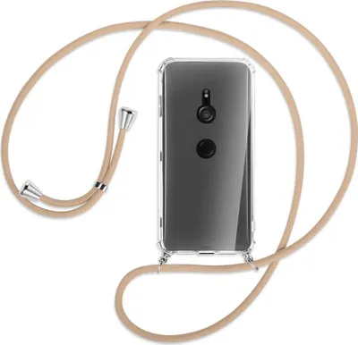 Produktbild von Handykette Backcover-Schutzhülle mit Band (Metall silberfarben) für Sony Xperia XZ3 - beige