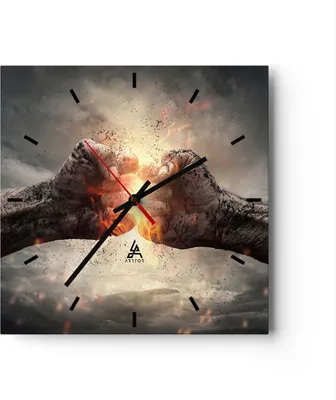 Produktbild von Wanduhr - Quadrat - Glasuhr - Symbol faust kampf - 40x40cm - Schleichendes Uhrwerk - Lautlos - zum Aufhängen bereit - Dekoration Modern - Wanddekoration aus Glas - C3AC40x40-2968