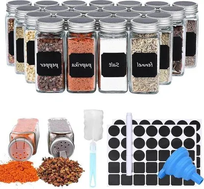 Produktbild von Famanu Kräuterbehälter Set mit Zubehör - 24 Stück 120 ml Glasbehälter mit Deckel