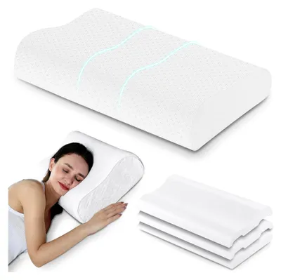 Produktbild von Memory Foam Kissen, Verstellbares Ergonomisches Kopfkissen gegen Nackenschmerzen, Orthopädisches Nackenstützkissen für Seitenschläfer und Rückenschläfer, Abnehmbarer Atmungsaktiver Bezug