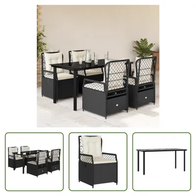 Produktbild von The Living Store 5-tlg. Garten-Essgruppe mit Kissen Schwarz Poly Rattan