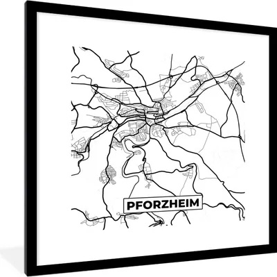 Produktbild von MuchoWow® Gerahmtes Poster Pforzheim - Karte - Stadtplan 40x40 cm - Poster mit Schwarzem Bilderrahmen Wandposter Rahmen Foto Bilder - Poster - Plakat im Rahmen