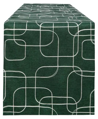 Obrázek produktu pro Běžec na stůl, tmavě zelený, 32x183 cm, lněná bavlna, výšivka, dvouvrstvý, omyvatelný