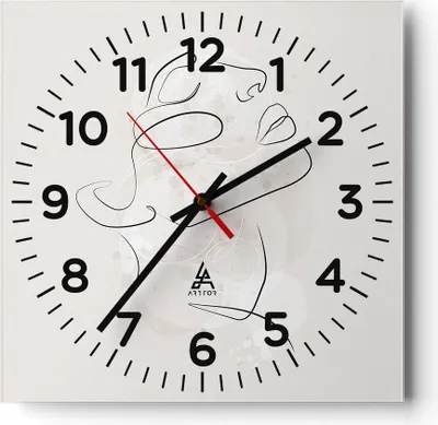 Produktbild von Wanduhr - Quadrat - Glasuhr - Gesicht Linie Skizze - 40x40cm - Schleichendes Uhrwerk - Lautlos - zum Aufhängen bereit - Dekoration Modern - Wanddekoration aus Glas - C4AC40x40-5031